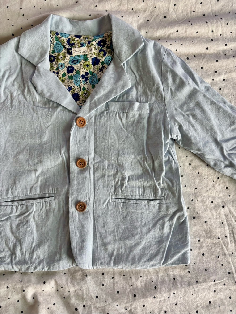 Boys Cotton Suit in Light Blue with Floral Lining